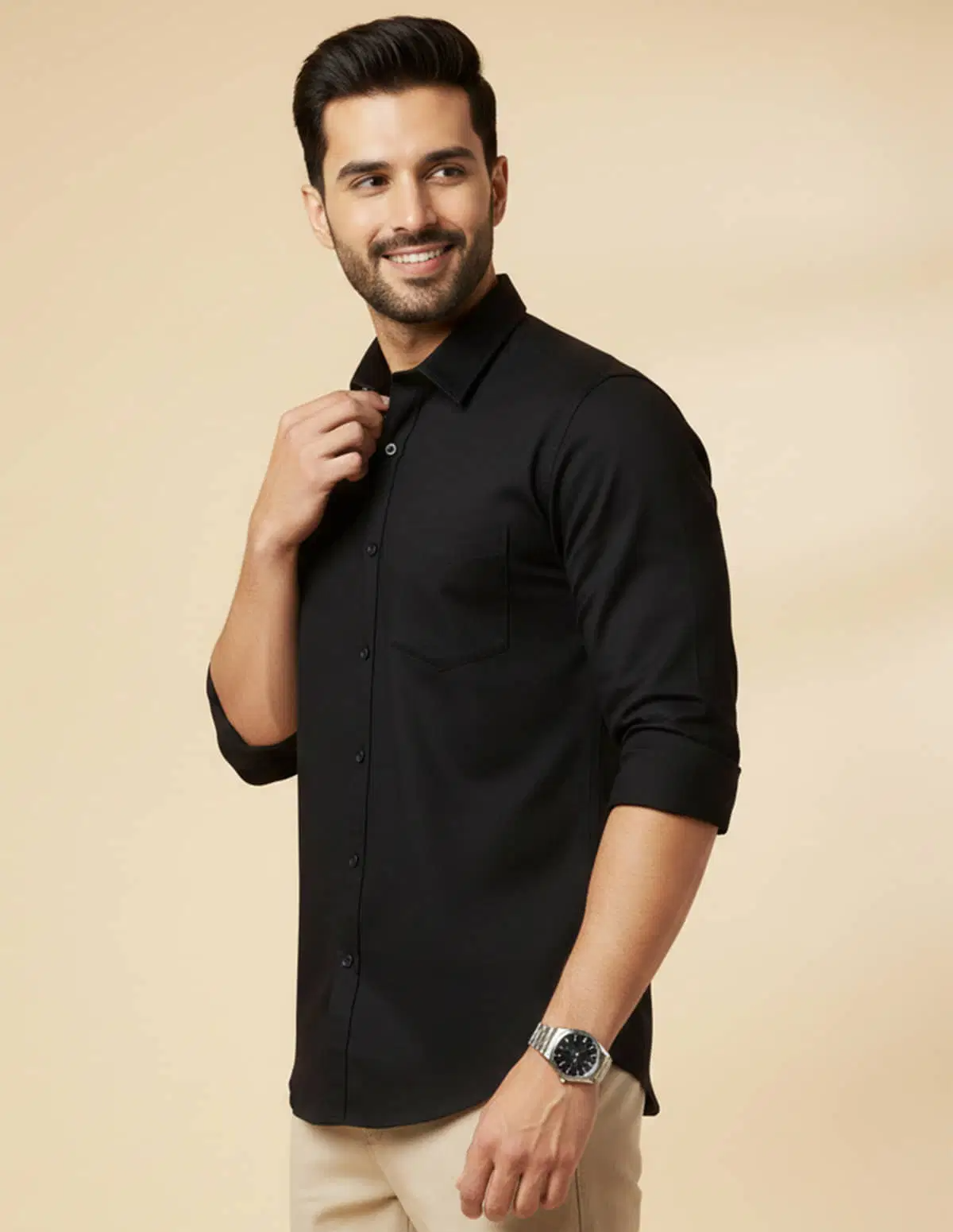 color bucket 100% Cotton Regular Fit Solids Full Sleeves Men's Casual Shirt - Black ( Pack of 1 ) - Image 3