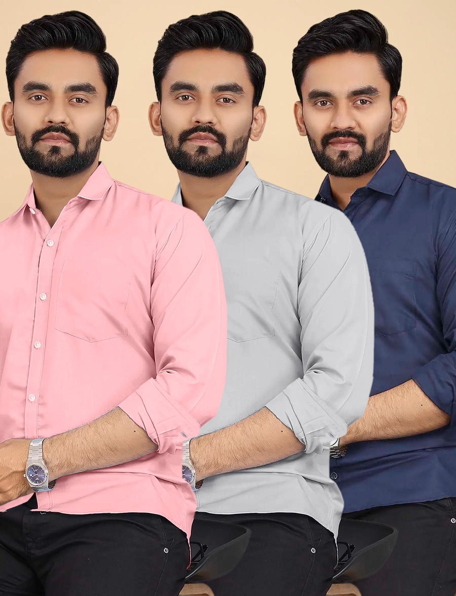 Cotton Regular Fit Full Sleeves Men's Formal Shirt - Multicolor 1 ( Pack of 3 )