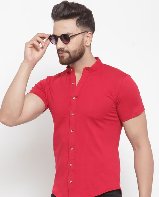 AUSK Men's Solid Mandarin Red Shirts