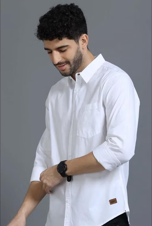 FREKMAN Men's White Plain Matty Cotton Full Sleeves Stylish Casual Shirt - Image 2