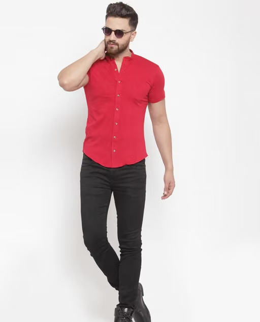AUSK Men's Solid Mandarin Red Shirts - Image 2