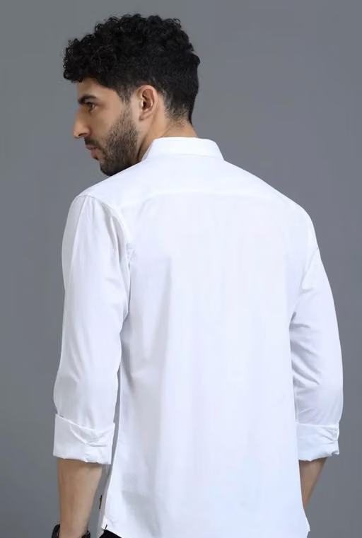 FREKMAN Men's White Plain Matty Cotton Full Sleeves Stylish Casual Shirt - Image 3