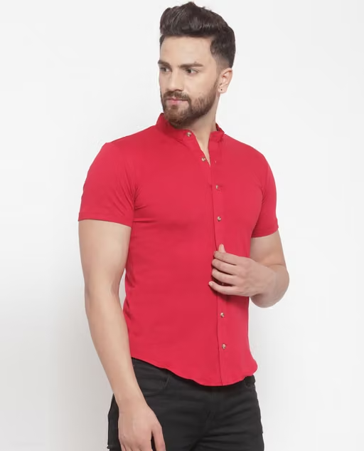AUSK Men's Solid Mandarin Red Shirts - Image 3