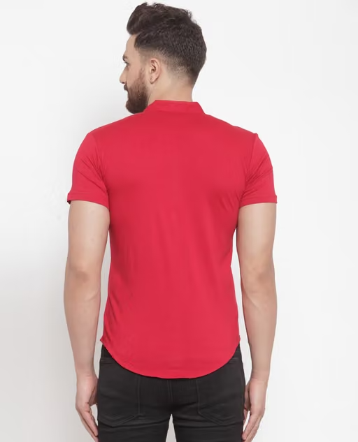 AUSK Men's Solid Mandarin Red Shirts - Image 4