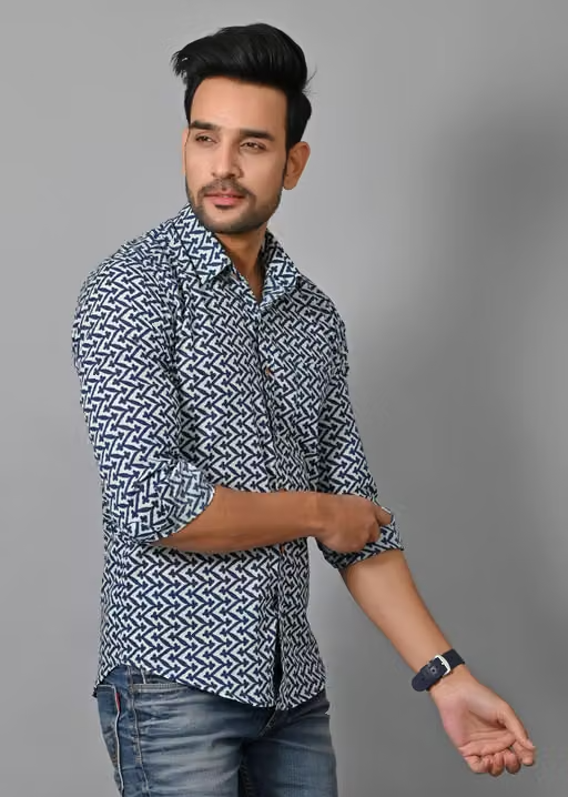 Pure Cotton Printed Shirts For Men Full Sleeves