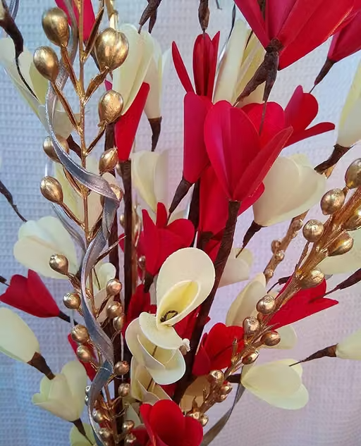 Set of 2 Beautiful Handmade Bouquet / 48 cm / Made From Dried Plant Parts, Sticks / Red and White - Image 2