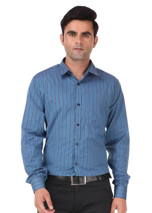 HIGHFIT Casual Cotton Striped Shirt blue