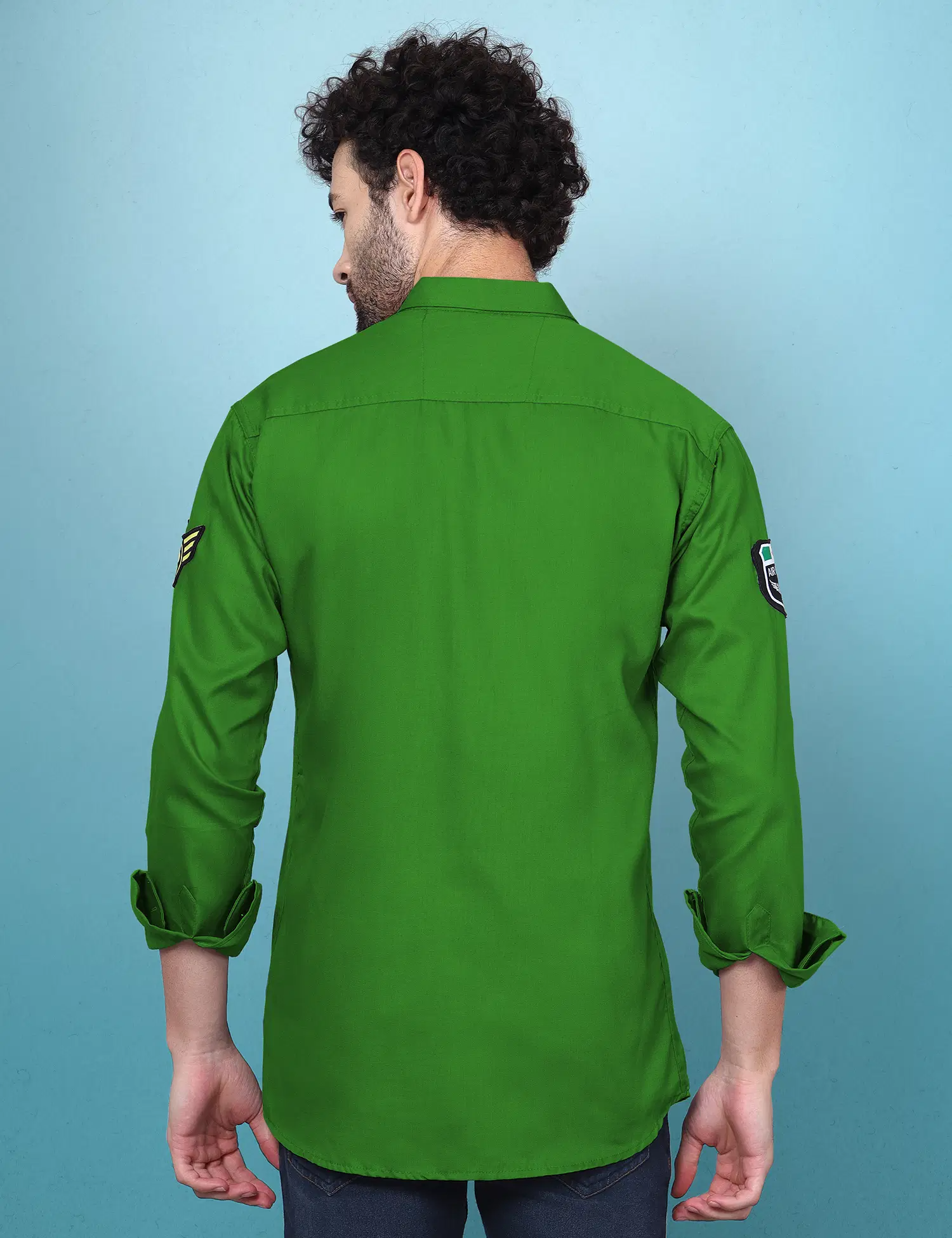 Cotton Blend Regular Fit Solids Full Sleeves Men's Casual Shirt - Green ( Pack of 1 ) - Image 3