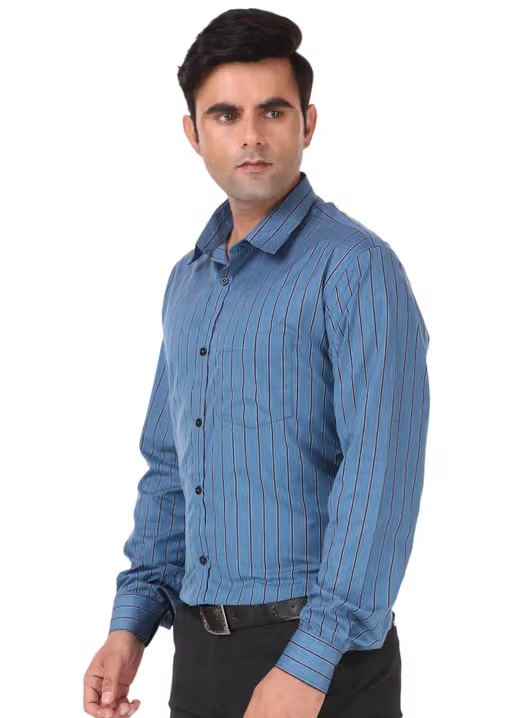 HIGHFIT Casual Cotton Striped Shirt blue - Image 3