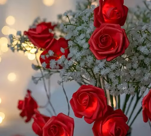 Itspana Pack of 1 Red Rose Flower Fairy String Lights 14 LED 3 Meter Series Lights for Festivals and Home Decor Indoor and Outdoor Decoration Light for Festival Special Ganesh Chaturthi and All Beautiful Flower Light for Diwali and Christmas Festival and Wedding Party (14 LED) - Image 4
