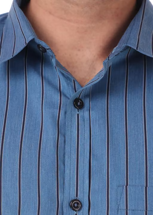 HIGHFIT Casual Cotton Striped Shirt blue - Image 4