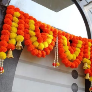 Shople India Artificial Marigold Garland for Decoration | Festive, Wedding, Ganpati, Home Decor | Orange Lemon With Gota Balls Bunch | Door Decoration | Decorative Door Hanging, Door Toran, Bandarwal