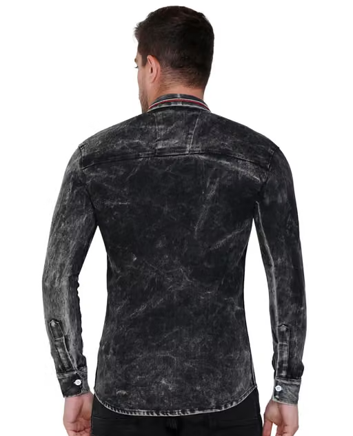 Matelco Men's Slim Collar Black Denim TypographyShirts - Image 3
