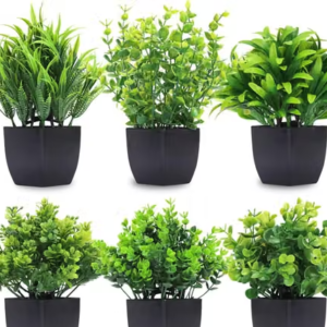6 Pack Fake Plants in Black Pot,Mini Artificial Eucalyptus Potted Plant,Small Faux Grass Greenery Potted Plants for Indoor Home Office Farmhouse Bathroom Table Decoration