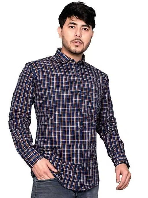 Premium Men's Branded Cotton Check Shirt, Single Pocket, Full sleeves.