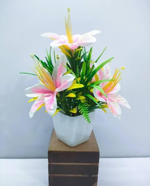 GOVIC Multicolor Stylish Design Bonsai Lily Wild Flower Plant for Home/Office Decor Multicolor Lily Artificial Flower with Pot (7 inch, Pack of 4) - Image 4