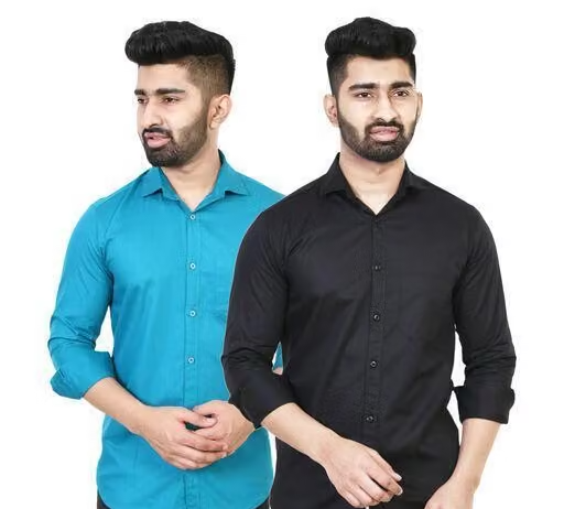 Youth First Men's Solid Spread Collar Black Shirts Pack 2