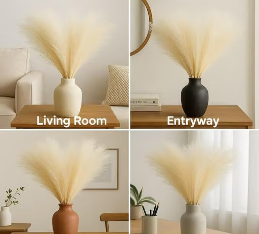 3 Piece Artificial Faux Pampas Grass for Home Decor, Wedding & Marriage Decoration, Festival Decor, Office, Living Room, Bedroom, Balcony, Table Decor, Showpiece Plants, Gift Ideas, DIY Craft, Elegant Indoor Decorative Grass, Faux Pampas Stems for Stylish Interiors (Without Vase Pot)(Cream, 41 cm) - Image 2