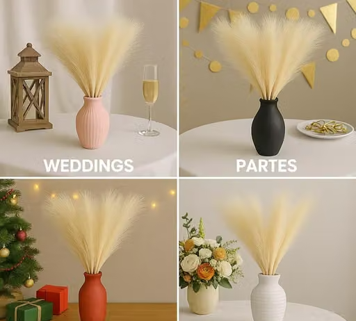 3 Piece Artificial Faux Pampas Grass for Home Decor, Wedding & Marriage Decoration, Festival Decor, Office, Living Room, Bedroom, Balcony, Table Decor, Showpiece Plants, Gift Ideas, DIY Craft, Elegant Indoor Decorative Grass, Faux Pampas Stems for Stylish Interiors (Without Vase Pot)(Cream, 41 cm) - Image 3