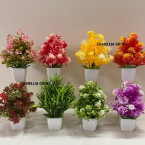 Bonsai Artificial Plants With Pot For Home Balcony Garden Decoration Bonsai Artificial Plant with Pot (Pack of 8, Multicolor)