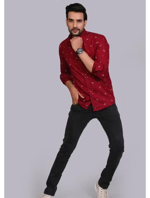 Studio-9 Men's Premium Cotton Shirt - Maroon - Image 4