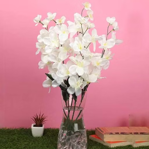 Well Art Gallery Artificial Orchid Flowers Fake Silk Turquoise Orchids Flowers Faux Long Stem Flowers for Wedding Bridal Bouquet Wreath Table Centerpiece Outdoor Decor (White)5