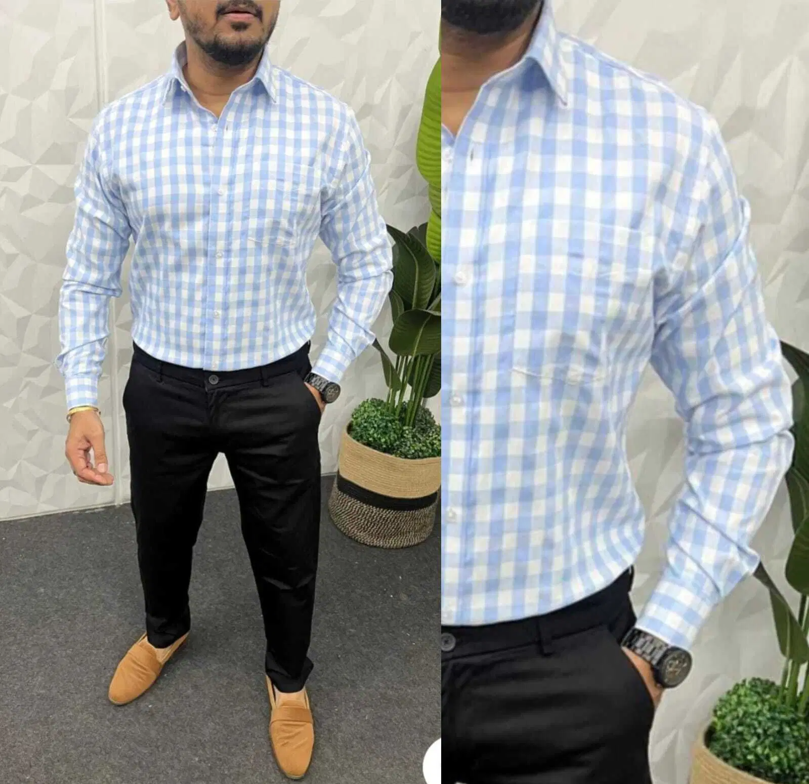 Cotton Blend Regular Fit Checks Full Sleeves Men's Casual Shirt - Light Blue ( Pack of 1 )