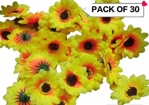 Kps Enterprises Beautiful Artificial Flowers Yellow Sunflower Flowers for Decorating Purposes and DIY, Crafting, Home Decor, Festival, Pooja Room Decoration ,Potpourri, Flowers For Decorations On Pooja Chaturthi Rakshabandhan Festivals (30 PCS) - Image 2