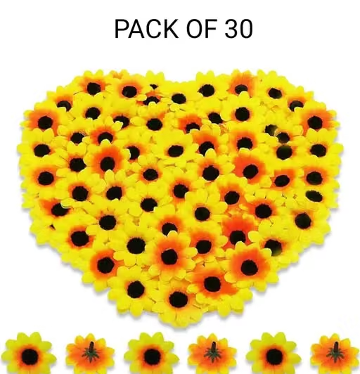 Kps Enterprises Beautiful Artificial Flowers Yellow Sunflower Flowers for Decorating Purposes and DIY, Crafting, Home Decor, Festival, Pooja Room Decoration ,Potpourri, Flowers For Decorations On Pooja Chaturthi Rakshabandhan Festivals (30 PCS) - Image 3