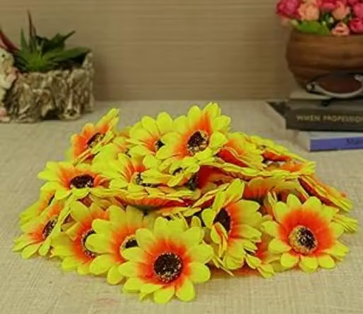 Kps Enterprises Beautiful Artificial Flowers Yellow Sunflower Flowers for Decorating Purposes and DIY, Crafting, Home Decor, Festival, Pooja Room Decoration ,Potpourri, Flowers For Decorations On Pooja Chaturthi Rakshabandhan Festivals (30 PCS) - Image 4
