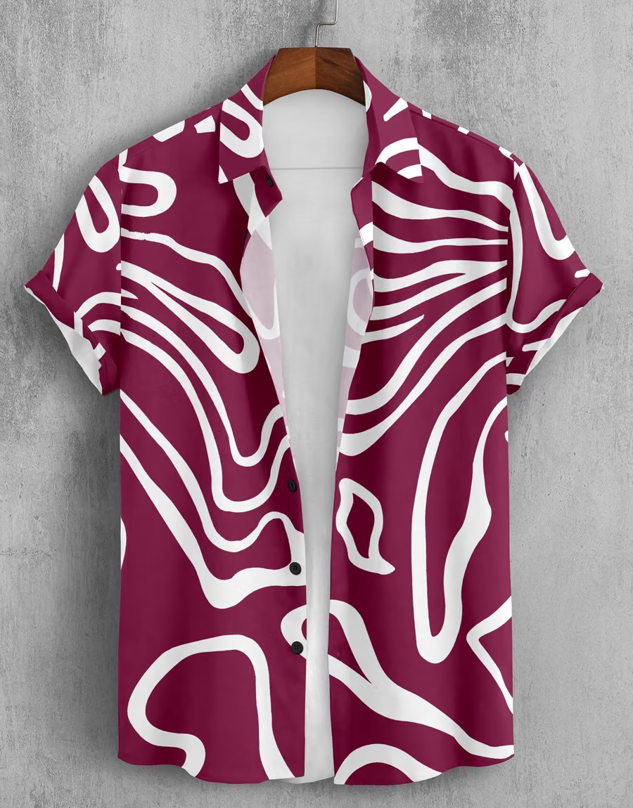 bollydolldesigner Lycra Regular Fit Printed Half Sleeves Men's Casual Shirt - Maroon ( Pack of 1 ) - Image 2