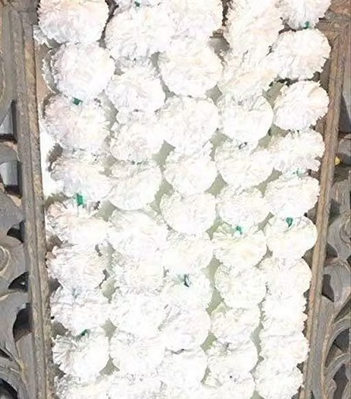 WELL ART GALLERY Artificial Marigold Fluffy Flowers And Hanging Bells Torans ( White, Pack Of 5 Strings,5 ft Each ) - Image 3