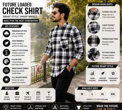 Latest white and black check shirt Premium check shirt for men for daily wear black and white check shirt with slim fit shirt for men pattern slimfit check shirt for office men summer shirt casual breathable casual checks shirt style checkered shirt men - Image 4