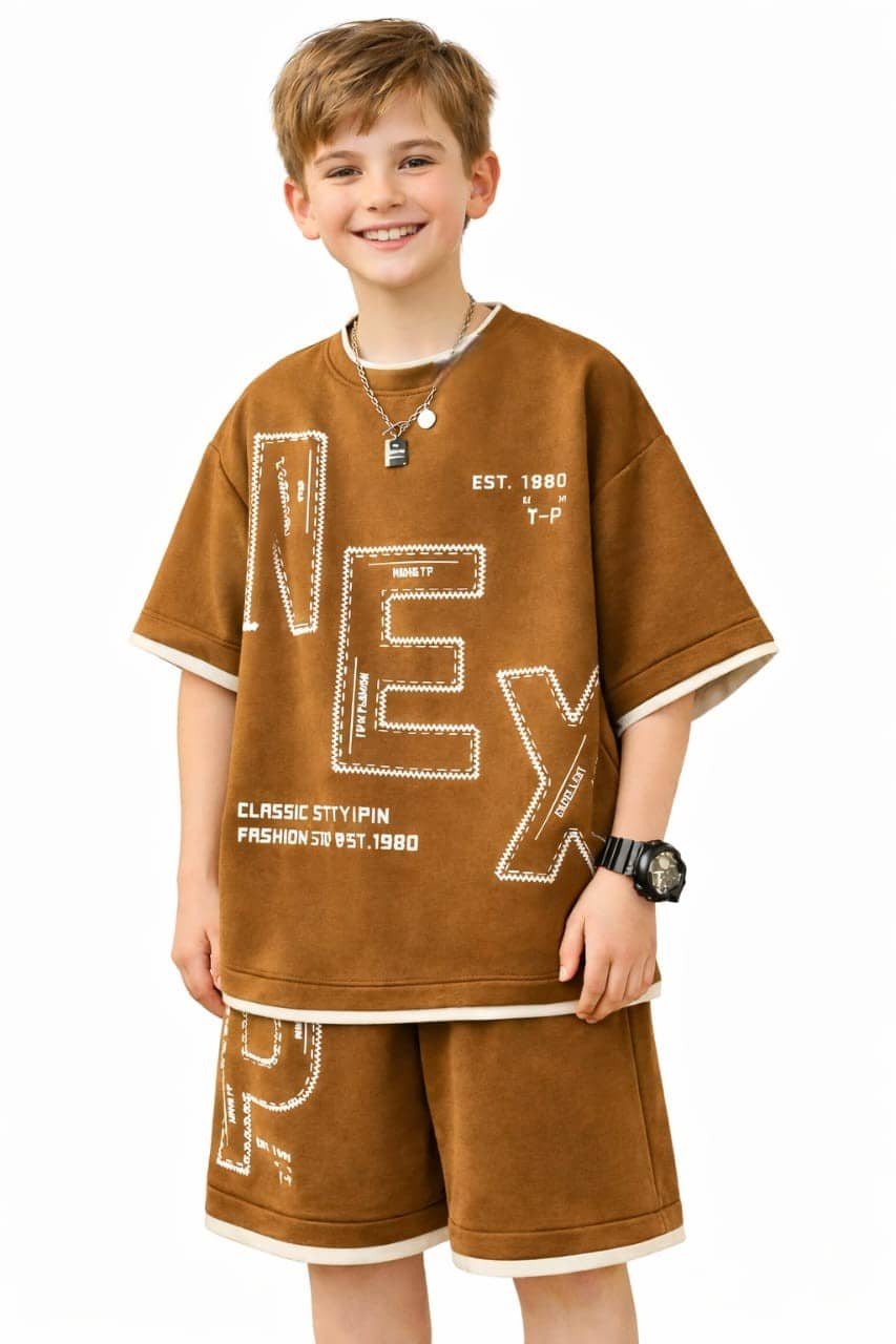 Boys Cotton T-Shirt & Shorts Set ( Brown , Pack of 1 )