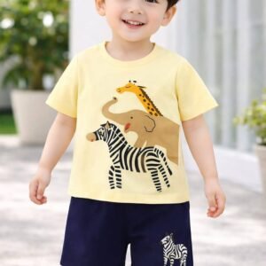 Pack of 1 Unisex Cotton T-Shirt & Shorts Set ( Yellow )