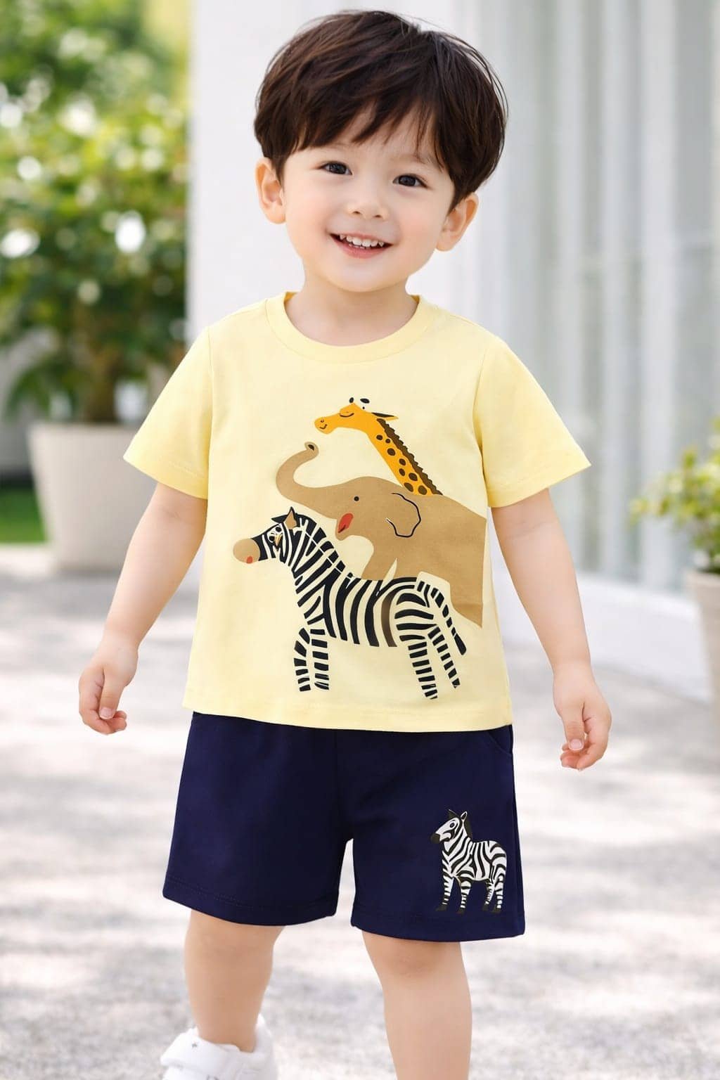 Pack of 1 Unisex Cotton T-Shirt & Shorts Set ( Yellow )
