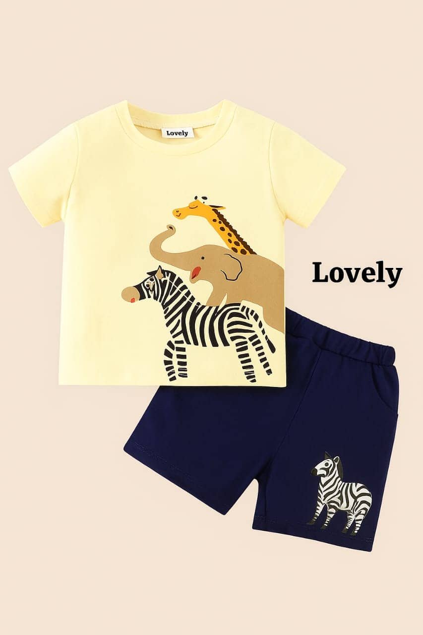 Pack of 1 Unisex Cotton T-Shirt & Shorts Set ( Yellow ) - Image 2