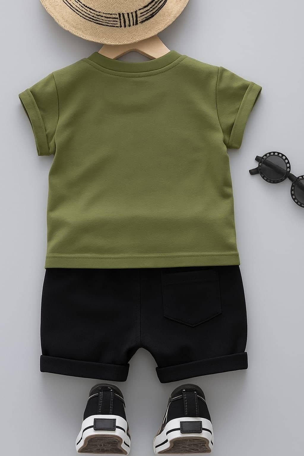 Pack of 1 Unisex Cotton T-Shirt & Shorts Set ( Green ) - Image 2
