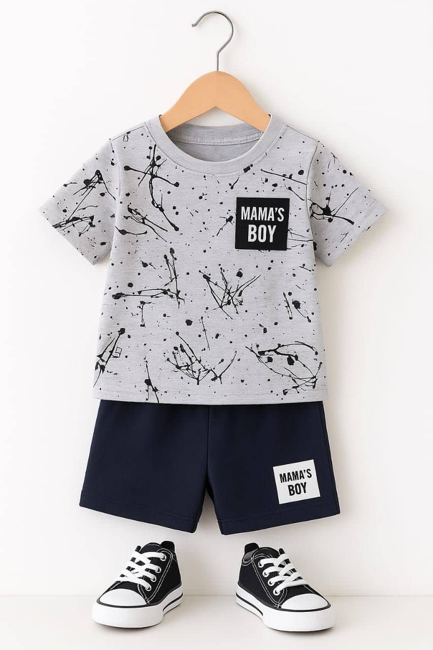 Pack of 1 Unisex Cotton T-Shirt & Shorts Set ( Silver )