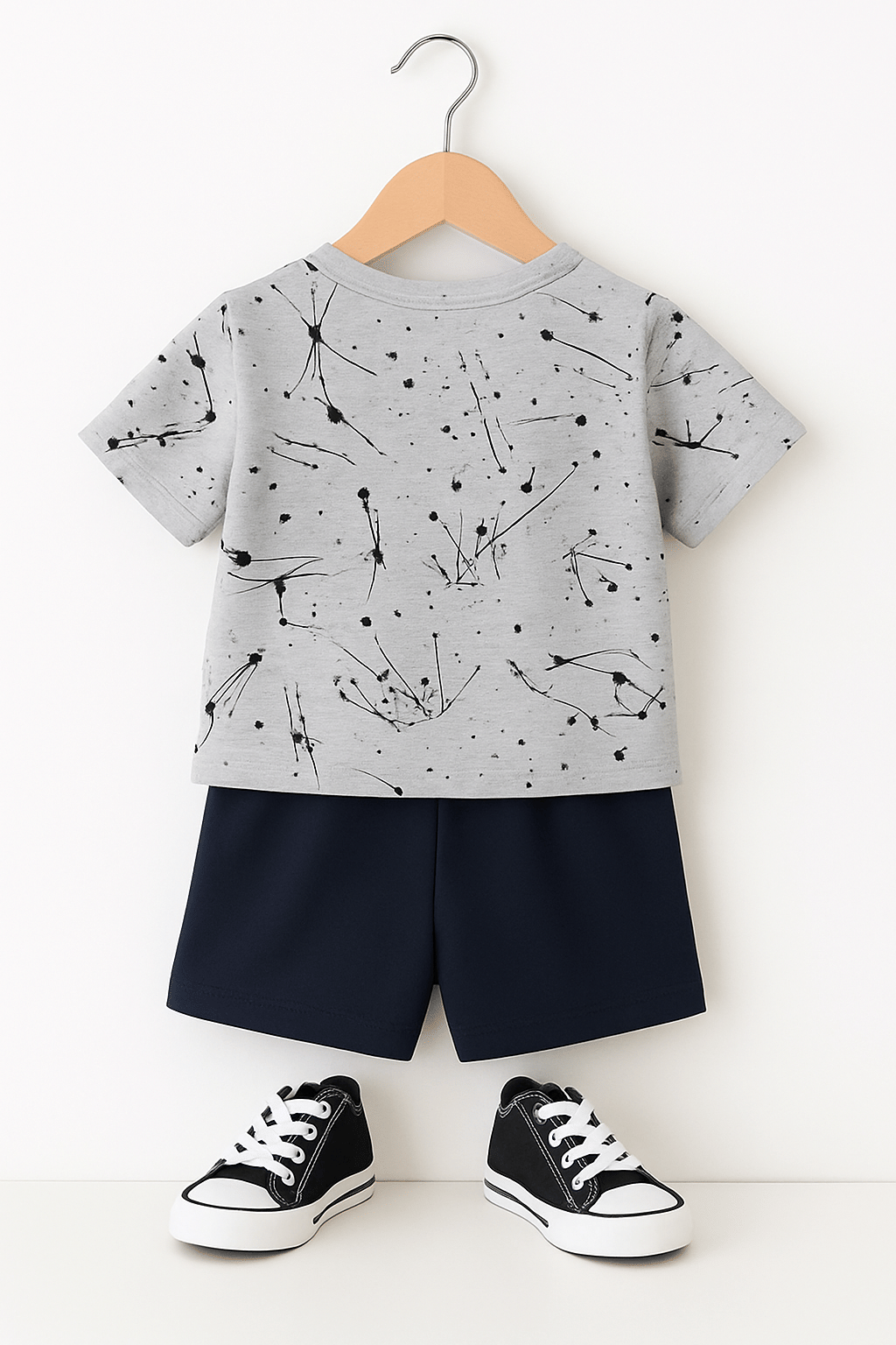 Pack of 1 Unisex Cotton T-Shirt & Shorts Set ( Silver ) - Image 2