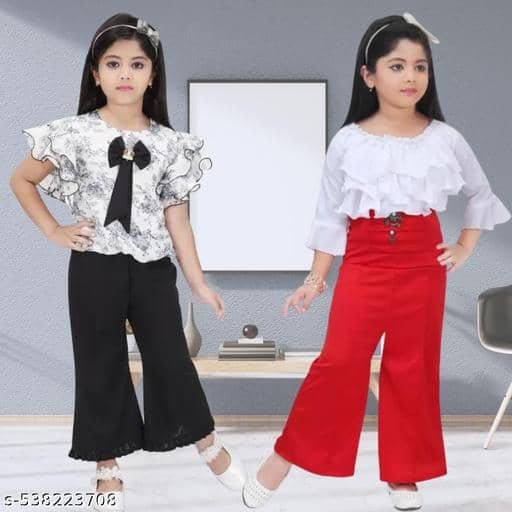 Aadya Pack of 2 Girls Georgette T-shirt & Pants ( White )