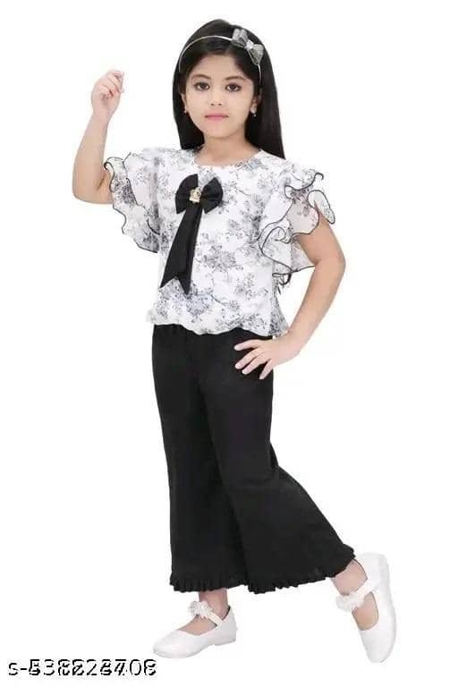 Aadya Pack of 2 Girls Georgette T-shirt & Pants ( White ) - Image 2