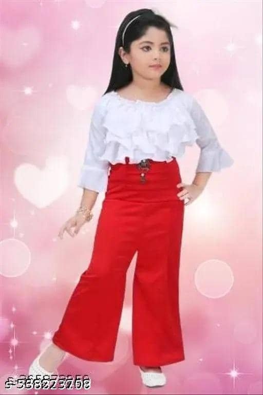 Aadya Pack of 2 Girls Georgette T-shirt & Pants ( White ) - Image 3
