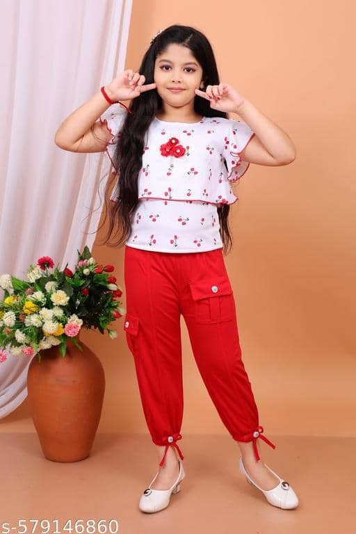 Aadya Pack of 2 Girls Georgette T-shirt & Pants ( White ) - Image 4