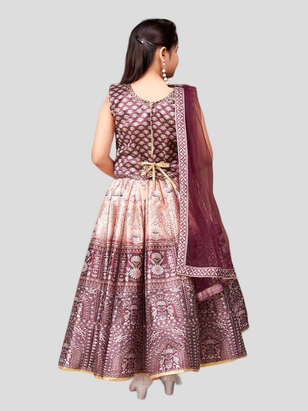 Aarika Silk Lehenga Choli Set For Girls ( Pack of 1 , Brown ) - Image 3