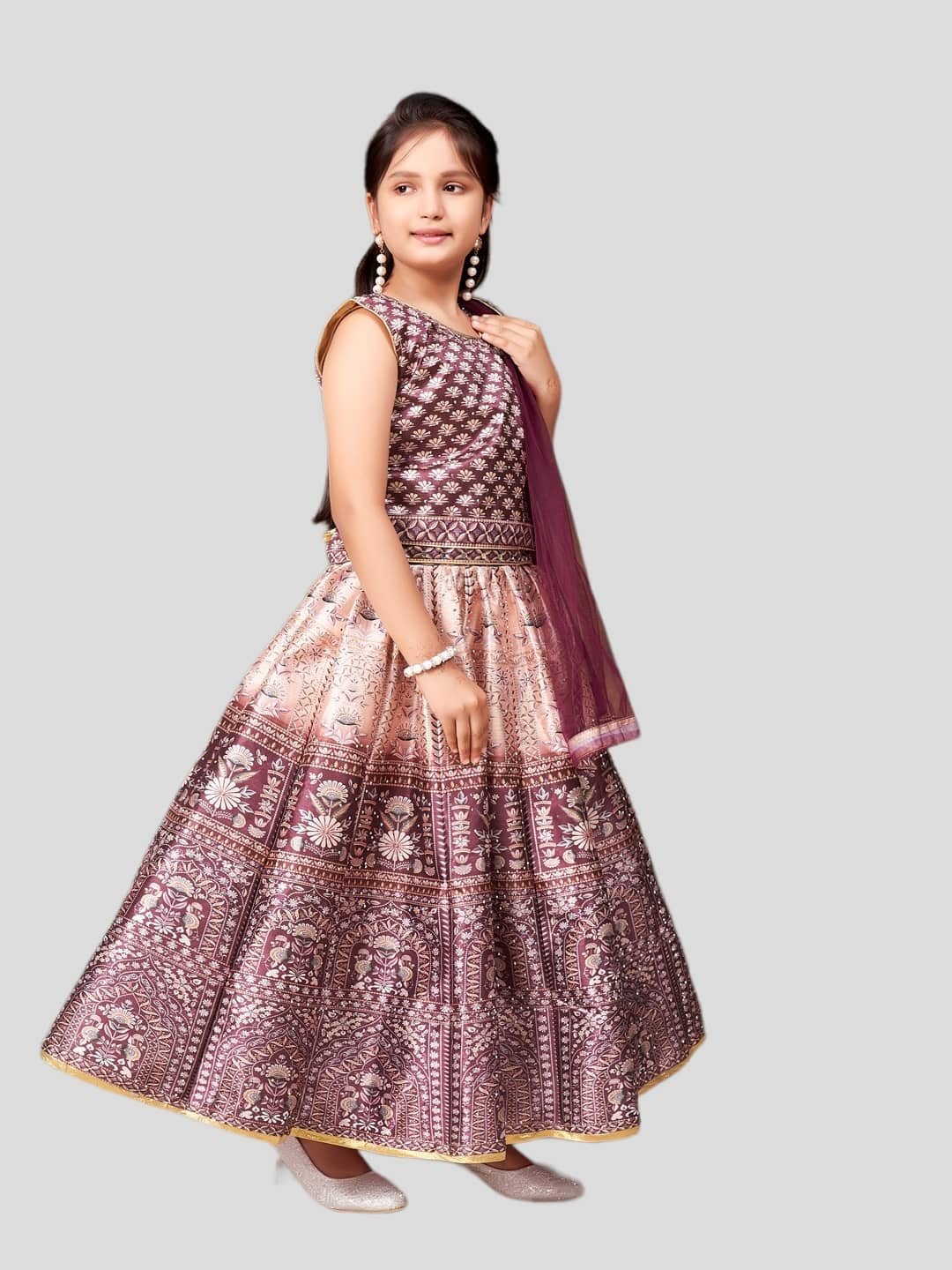 Aarika Silk Lehenga Choli Set For Girls ( Pack of 1 , Brown ) - Image 4