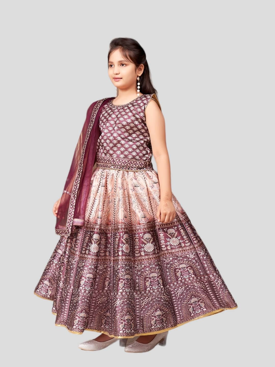 Aarika Silk Lehenga Choli Set For Girls ( Pack of 1 , Brown ) - Image 5
