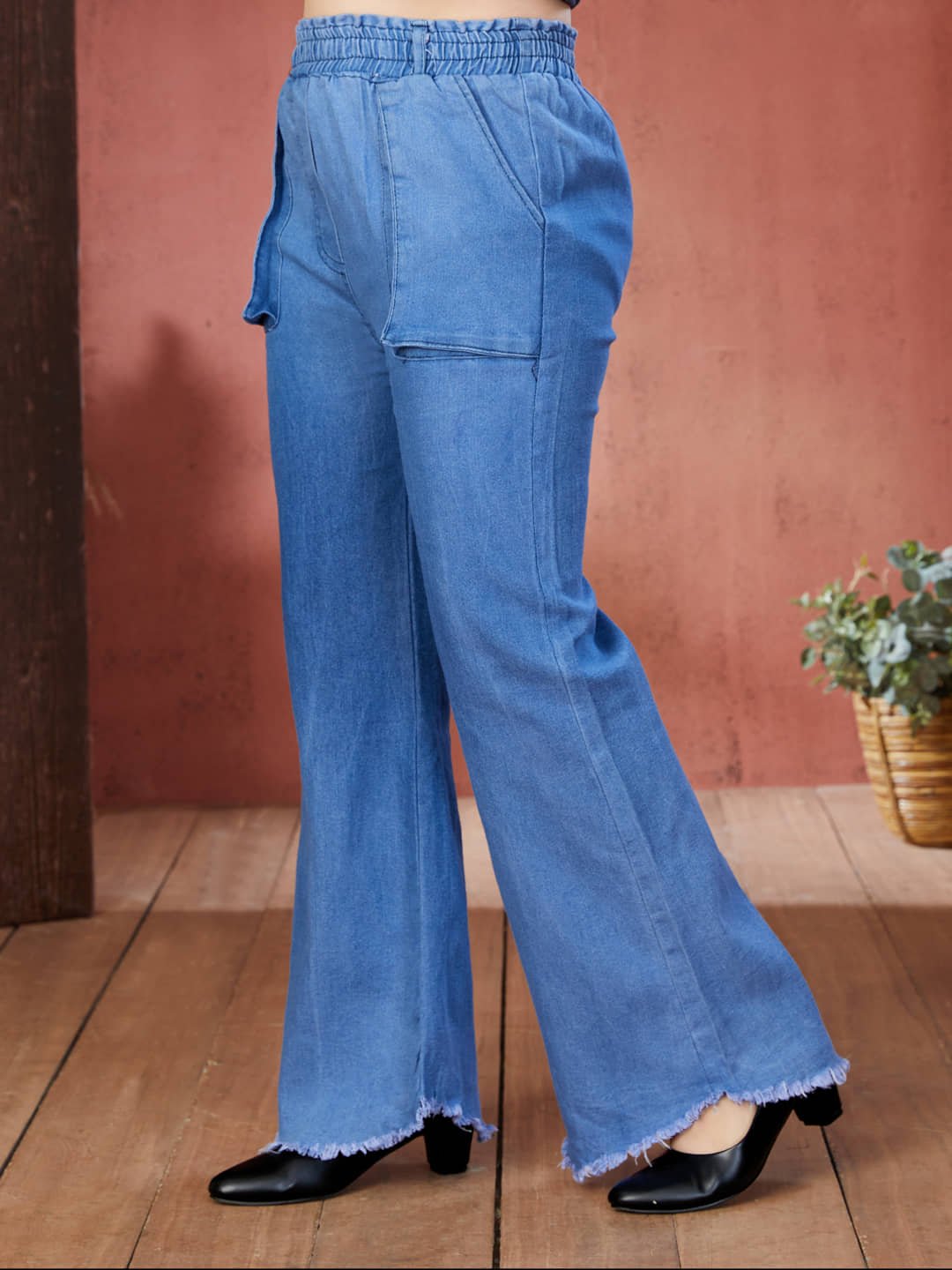 Aarika Girls Casual Wear Blue Colour Solid Denim Palazzo - Image 4