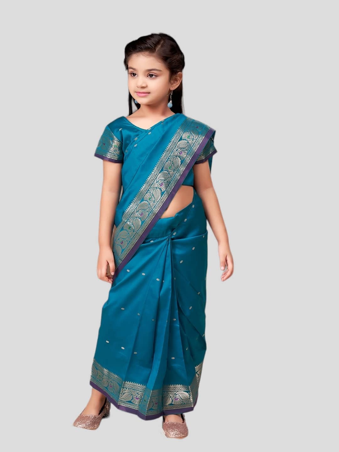 Aarika Silk Saree For Girls ( Green , Pack of 1 )