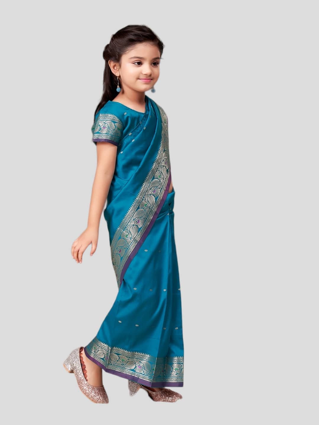 Aarika Silk Saree For Girls ( Green , Pack of 1 ) - Image 3